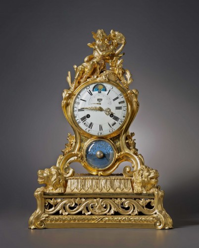Antiquités - Pendule de cheminée à calendrier astronomique Louis XV par Pierre Millot
