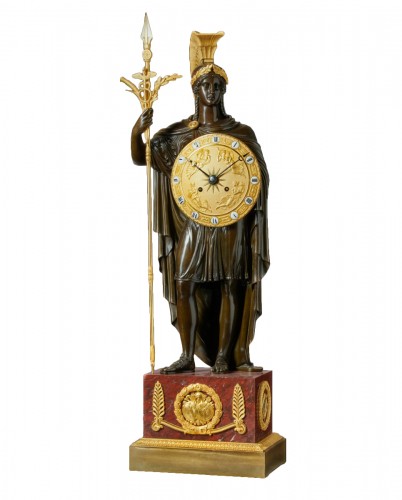 Pendule de la fin de l'Empire en bronze doré et patiné et en marbre rouge, attribuée à Gérard-Jean Galle