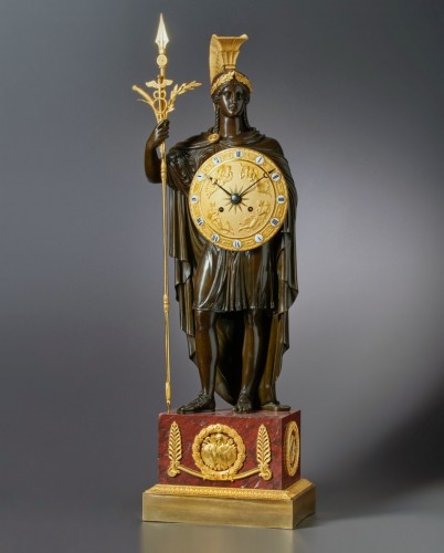 Pendule de la fin de l'Empire en bronze doré et patiné et en marbre rouge, attribuée à Gérard-Jean Galle - Horlogerie Style Empire