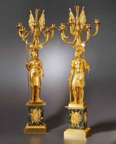 Paire de candélabres Empire à six lumières en bronze doré, attribués à Claude Galle - Luminaires Style Empire
