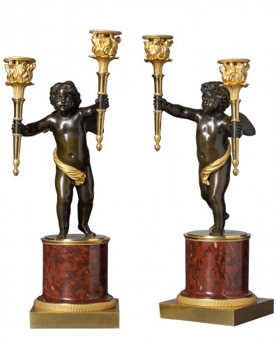 Paire de candélabres Empire à deux lumières attribuée à André-Antoine Ravrio