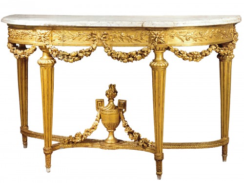 Importante console Louis XVI en bois doré par Etienne Epaulard