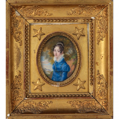 Portrait miniature de la marquise de Saporiti - SIEURAC (1781-1832) - Objets de Vitrine Style Restauration - Charles X