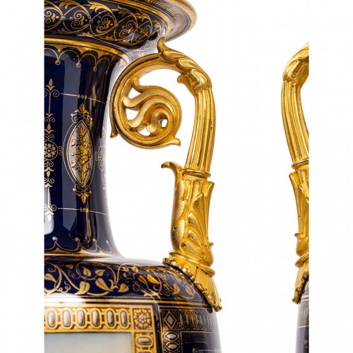Louis-Philippe - Paire de vases en porcelaine de Sèvres aux Vues des Châteaux de Randan et de Maulmont