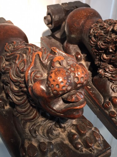 Antiquités - Deux Lions en Noyer, Italie XVIe sièle
