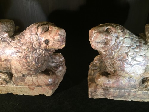 Deux Lions Stylophores, Italie vers 1400 - Sculpture Style Moyen Âge