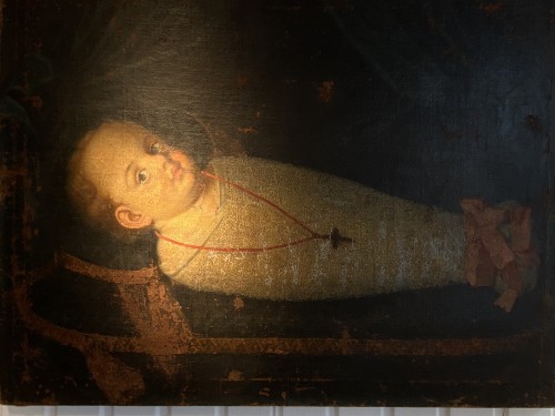 Tableaux et dessins Tableaux XVIIe siècle - Portrait Funéraire d’un enfant Enmailloté (Italie, XVIIe)