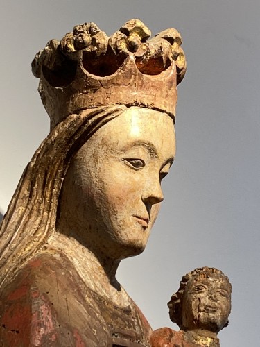 Vierge à l'Enfant assise, France XIVe siècle - Sculpture Style Moyen Âge