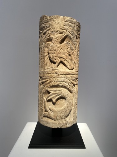 Fragment de colonne romane, Italie 12e siècle - Sculpture Style Moyen Âge