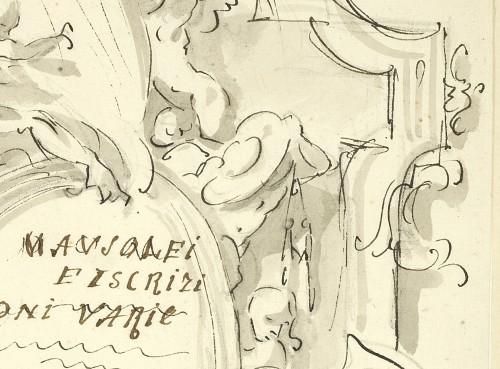 Tableaux et dessins Dessin, Aquarelle & Pastel - Etude de frontispice, un dessin baroque par Giovanni Antonio Pellegrini