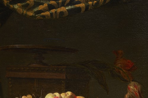 XVIIe siècle - Composition à l'horloge, au plateau de fruits et aux fleurs par Adeodato Zuccati