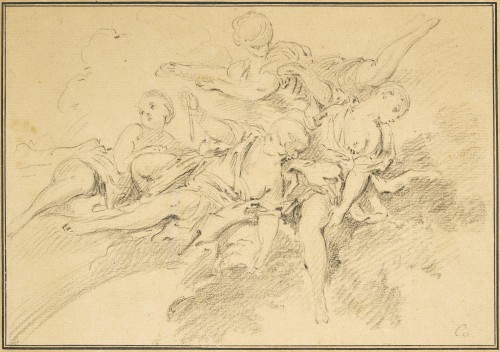 Tableaux et dessins Dessin, Aquarelle & Pastel - Trois dessins de François Boucher, dans un montage de Jean-Baptiste Glomy
