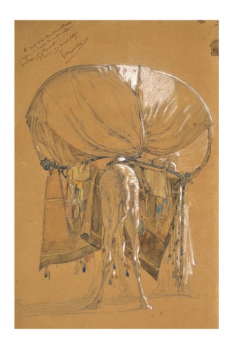 Etude d’un dromadaire chargé d’un palanquin, vu de dos par Gustave Guillaumet
