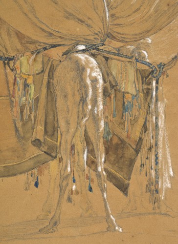 XIXe siècle - Etude d’un dromadaire chargé d’un palanquin, vu de dos par Gustave Guillaumet