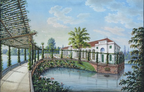 Vue de l'Orangerie du parc ducal de Sagan par E. Hackert vers 1850