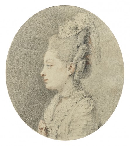 Augustin de Saint-Aubin (1736-1807) - Portrait de femme - Tableaux et dessins Style Louis XVI