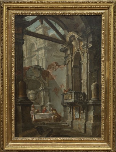 Capriccio architectural aux disciples d’Emmaüs - Jean-Nicholas Servandoni (1695-1766) - Tableaux et dessins Style Régence