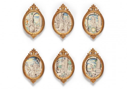 Six «ambrogette» (plaques) en faïence, Antonio Africa Pavie (1693-1704) - Céramiques, Porcelaines Style 