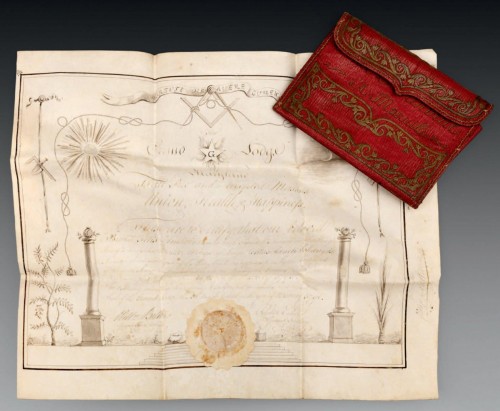 XVIIIe siècle - Diplôme maçonnique de la Grande Loge du Maryland dans sa pochette