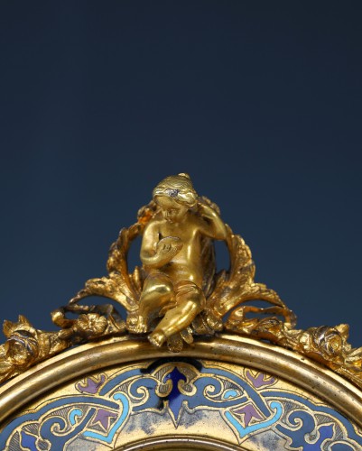Antiquités - Miroir de table en bronze doré et émail champlevé attribué à A. Giroux, France circa 1880