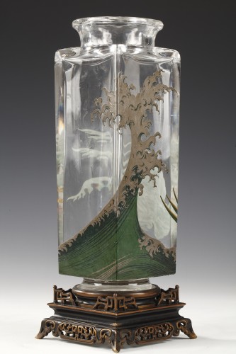 Paire de vases en cristal aux Oiseaux de Paradis, France circa 1880 - Tobogan Antiques