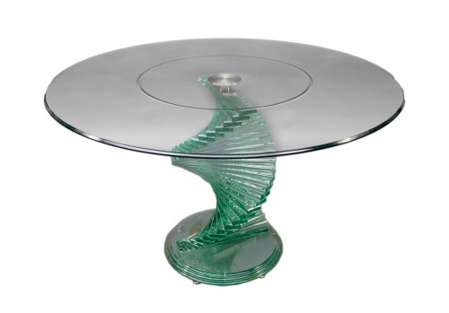 Table en verre "helix Spiral Swivel" d'après un modèle de D. Lane, France vers 1980