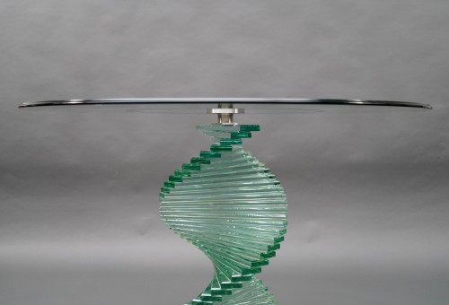 Mobilier Table & Guéridon - Table en verre "helix Spiral Swivel" d'après un modèle de D. Lane, France vers 1980