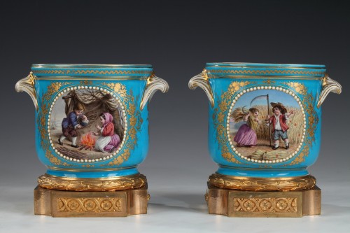 Paire de rafraîchissoirs en porcelaine, France circa 1880 - Céramiques, Porcelaines Style 
