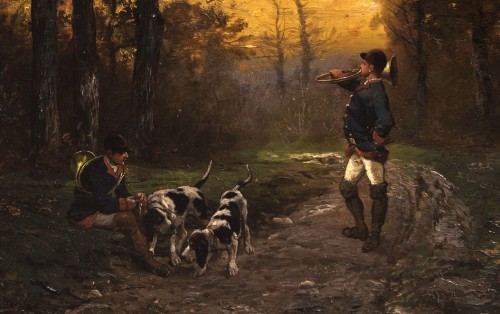 Théodore LÉVIGNE (1848-1912), La chasse à courre, 1884 - Tableaux et dessins Style Napoléon III