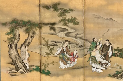 Paravent japonais à 6 panneaux par Kano Tanshin (1653-1718) - Tora Tori