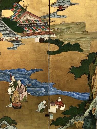 XVIIe siècle - Paravent japonais à six panneaux - Ecole Kano 17e siècle