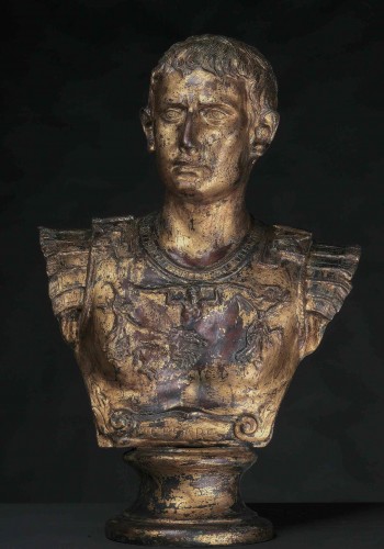 Sculpture Sculpture en Bronze - Paire de bustes en bronze doré de César et Antoine, Naples fin 19e siècle