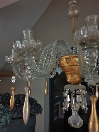 Luminaires Lustre - Lustre en cristal de murano avec du bois doré, Lucca début 19e