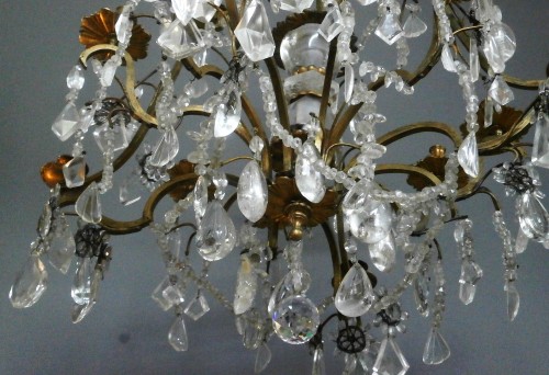 Luminaires Lustre - Lustre cage en cristal de roche et bronze doré, Paris  fin19e