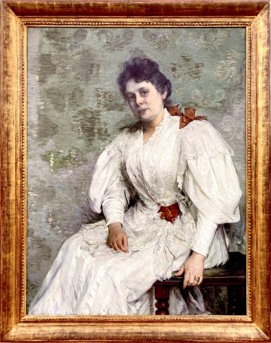 Bertha Wegmann (1847 – 1926) - Portrait d'une femme en robe blanche