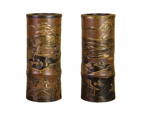 Paire de vases japonais en bambou, XIXe siècle
