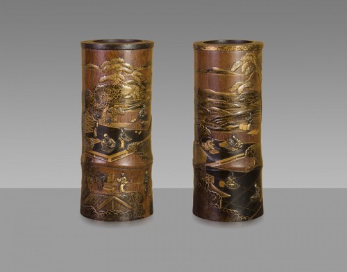 Paire de vases japonais en bambou, XIXe siècle - Arts d