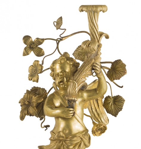 Paire de chandeliers en bronze , Rome 1ere moitié du XVIIIe siècle - Luminaires Style Louis XIV