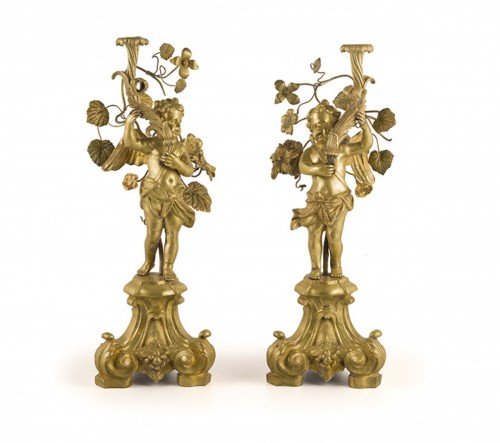 Paire de chandeliers en bronze , Rome 1ere moitié du XVIIIe siècle - Vivioli Arte Antica