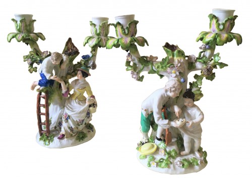 Paire de chandeliers en porcelaine de Meissen