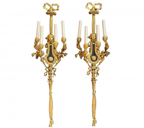 Three Pairs of gilt bronze sconces After Gouthière circa 1890-1900