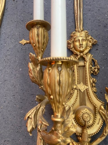 Antiquités - Three Pairs of gilt bronze sconces After Gouthière circa 1890-1900