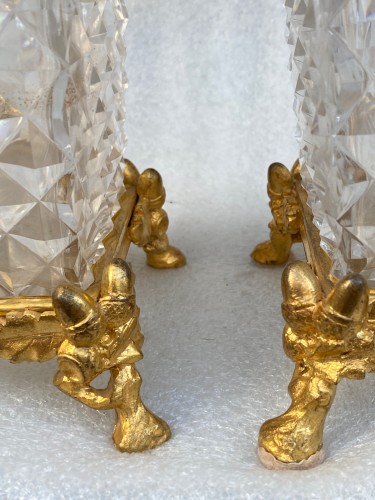 1880‘ Pair Of Baccarat Vases,L’ Escalier De Cristal , Japanese Period Bronz - 