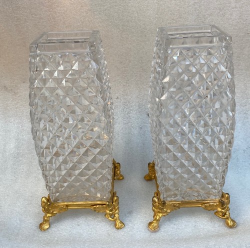 Antiquités - 1880‘ Pair Of Baccarat Vases,L’ Escalier De Cristal , Japanese Period Bronz