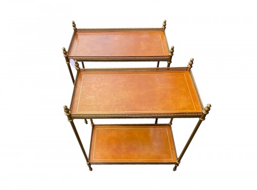 Maison Bagués 1970? - Pair Of Shelves In Bronze With Trays Leather