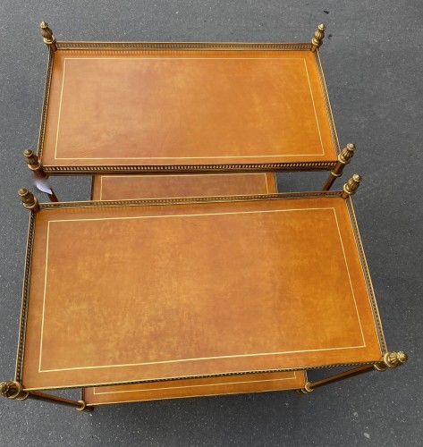 Furniture  - Maison Bagués 1970? - Pair Of Shelves In Bronze With Trays Leather