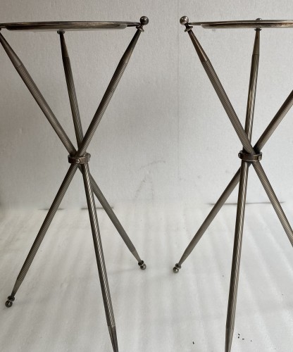 Pair Of Silver Bronze Tripod Pedestal Table circa 1960 - 