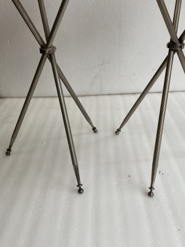 20th century - Pair Of Silver Bronze Tripod Pedestal Table circa 1960