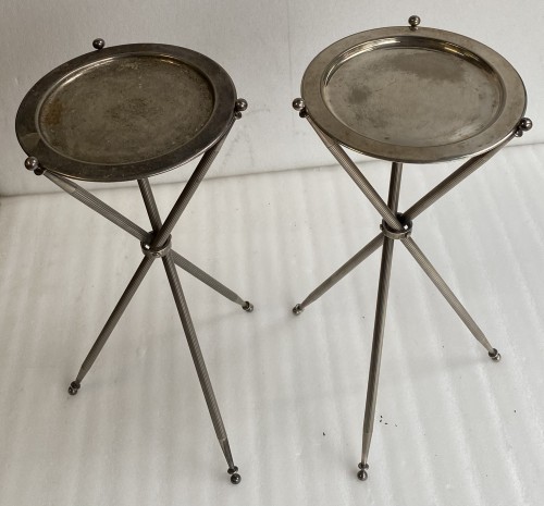 Pair Of Silver Bronze Tripod Pedestal Table circa 1960 - 50