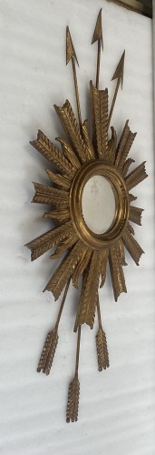 Mirrors, Trumeau  - Convex Sun Mirror with Arrows Wood and Gilded Iron Circa 1950/70 